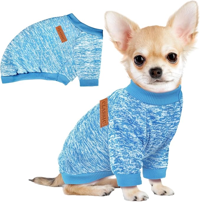 3 Pack Dog Sweaters for Small Dogs Girl Boy Winter Fleece Clothes Warm Soft Dog Sweatshirt Outfit for Dogs Cats Pet Apparel (Light Blue, X-Small)