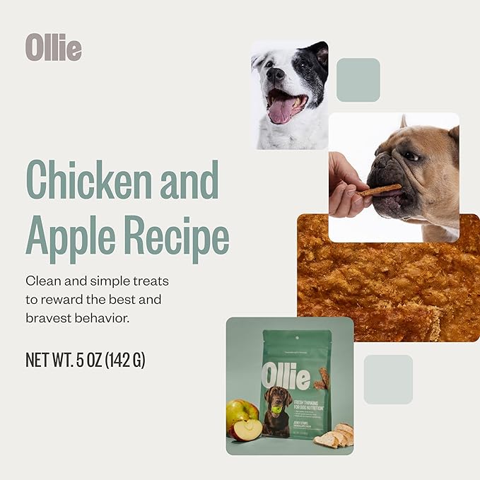 Ollie Chicken and Apple Jerky Dog Treats, 5 oz Pack of 3, All Natural, Healthy Snacks, Made with Real Meat, Human Grade, for Dogs