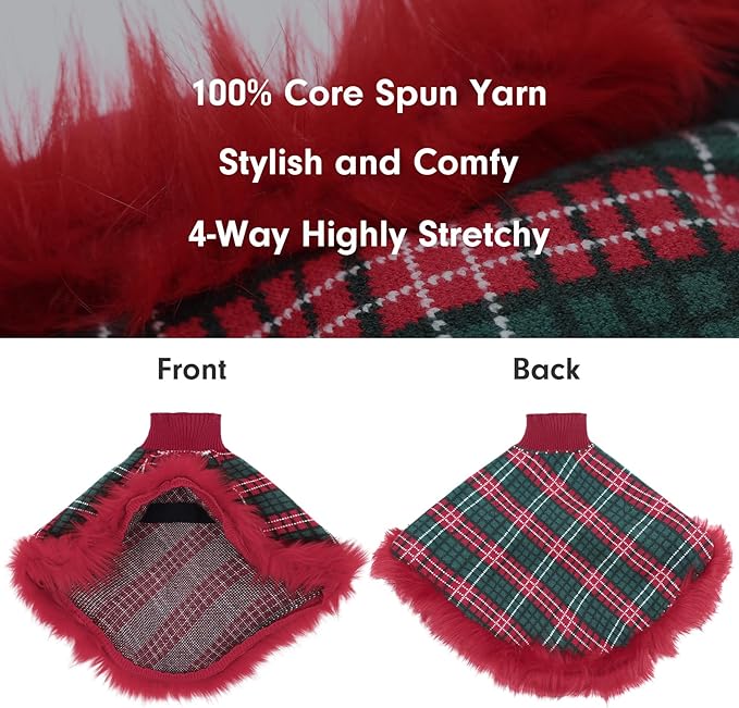 Dog Sweater Cloak, Pearl Cotton Bouclé Yarn Puppy Sweater, Cold Weather Coat Knitwear for Small Dogs, Classic Turtleneck Thick Dog Clothes with Thick Fluff DS-DP01M