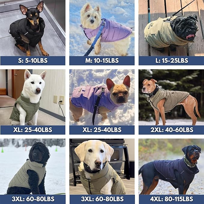 Spark Paws Dog Winter Jacket, Water-Resistant Coat, Warm Reflective Windproof Fleece-Interior, for Medium and Large Dogs - Red - S