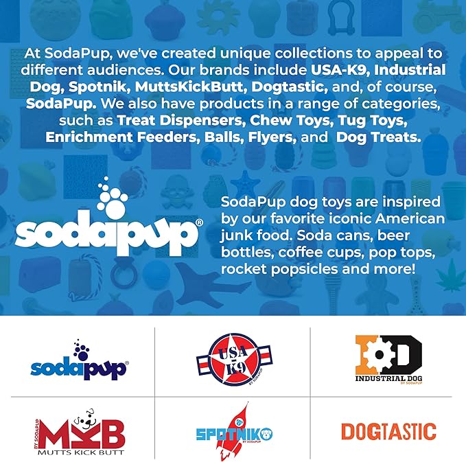 SodaPup Soda Can – Durable Dog Treat Dispenser & Chew Toy Made in USA from Non-Toxic, Pet Safe, Food Safe Natural Rubber Material for Mental Stimulation, Problem Chewing, Calming Nerves, & More