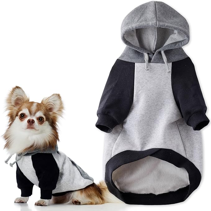 Rocky II - The Extra Comfy Hoodie, Organic Cotton and Recycled Poly Dog Hoodie Pet Coat Sweater for Small, Medium, Large Dogs, Heather Gray Color Block, XXX-Small (up to 5lbs)