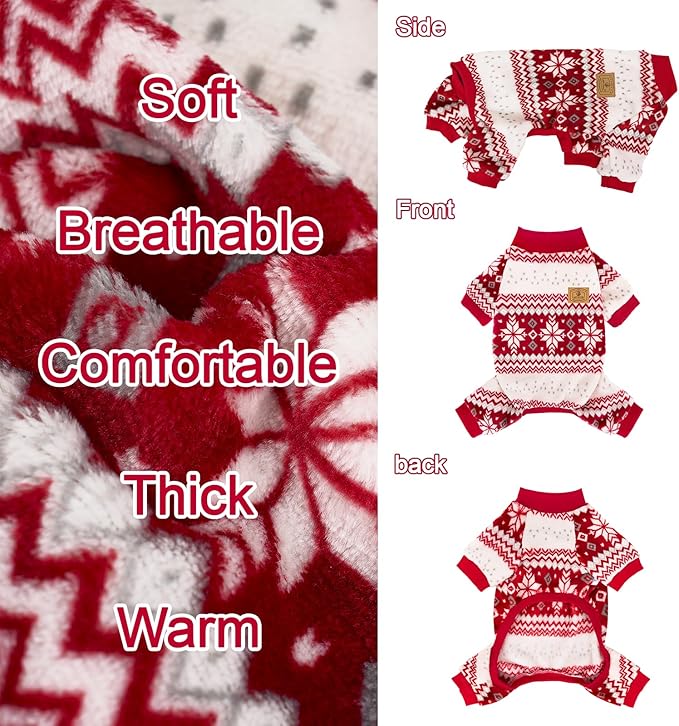 XPUDAC Dog Christmas Pajamas Fleece Dog Sweater for Small Medium Dogs Girl Boy Winter Puppy Clothes Holiday Pet Outfit, M