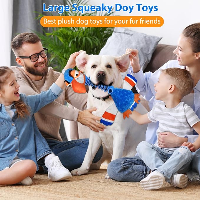 Squeaky Dog Toys for Large Dogs, Tough Tug of War Puppy Toy, Cute Animal Design Plush Dog Toys with Crinkle Paper, Dog Chew Toys for Small, Medium and Large Dogs