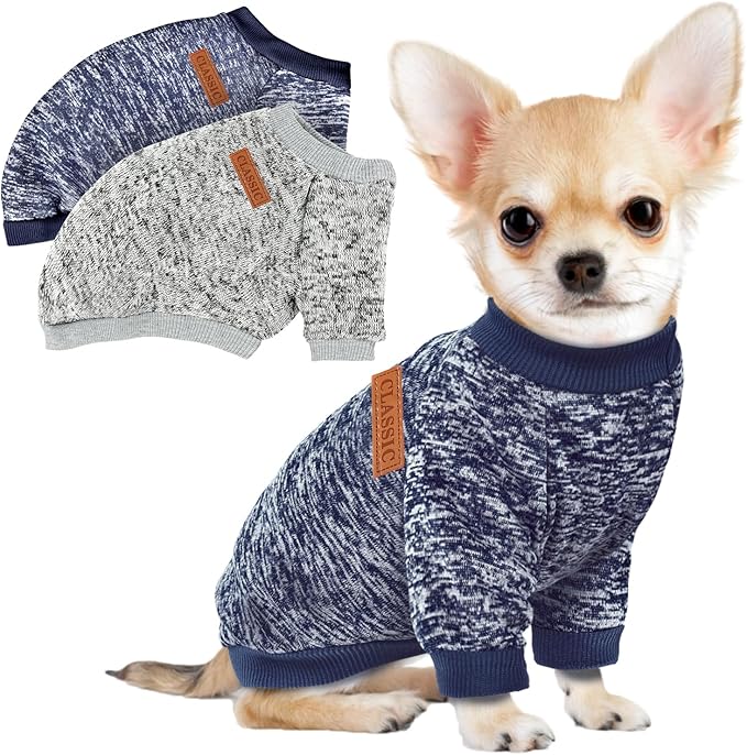 2 Pack Dog Sweaters for Small Dogs Girl Boy Winter Fleece Clothes Warm Soft Dog Sweatshirt Outfit for Dogs Cats Pet Apparel