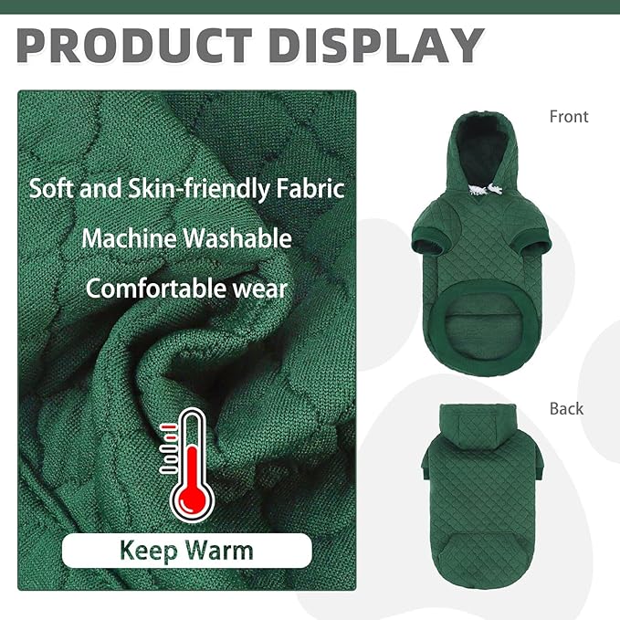 KOOLTAIL Dog Hoodie for Small Medium Large Dogs, Ultra-Warm & Soft Winter Fall Fleece Dog Hooded Sweatshirt Clothes Sweater, Lightweight Pullover Coat for Boy Girl Bulldog Pitbull Puppy Cats,Green M-L