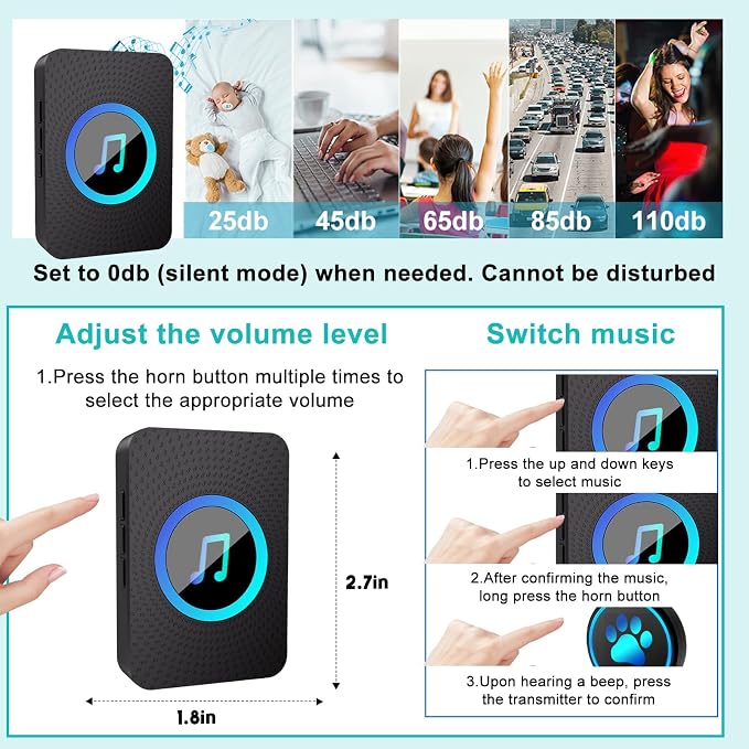Dog Door Bell for Potty Training, Smart Wireless Doggie Doorbell to Go Outside, 1000 Feet Long Range with IP65 Waterproof Super-Light Touch Button, 60 Melodies & Adjustable Volume (1Black)