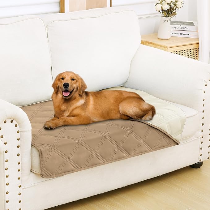 Smiry Waterproof Dog Bed Cover Blanket 30x53, Soft Reversible Pet Blanket, Washable Leakproof Cats Dogs Couch Cover for Sofa, Couch, Furniture, Lattice, Camel/Beige