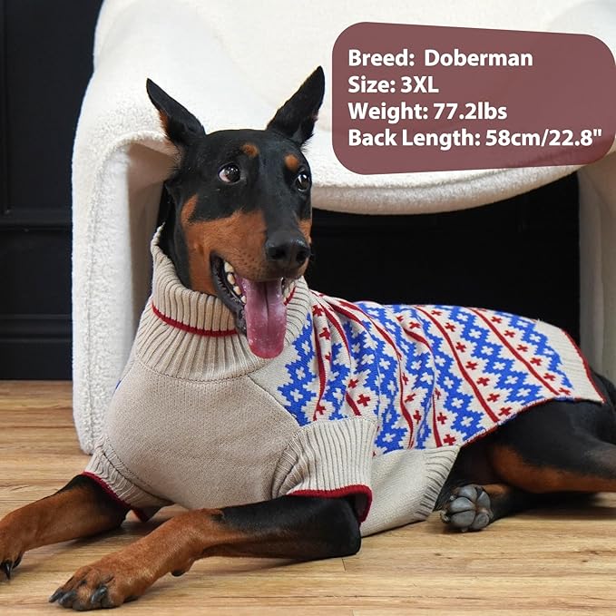 3X-Large Dog Sweater, Stretchy Turtleneck Knitted Sweaters for Large Dogs Male Female, Keep Warm in Cold Winter & Easy to Put on Doberman Sweater, Christmas Pet Clothes Outfit, Apricot XXXL
