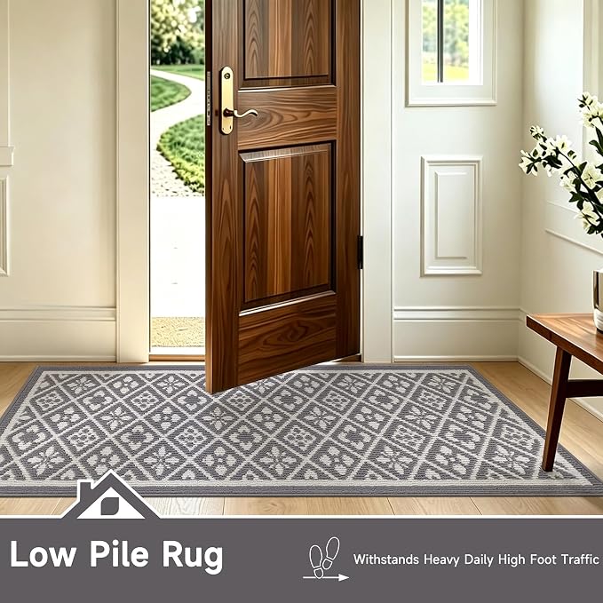 Ileading Hallway Runner Rug 2x6 ft,Washable Indoor Grey Carpet with Non Slip Rubber Backing,Low Pile Durable Kitchen Floor Mat for Laundry Entryway Door & High Traffic Areas