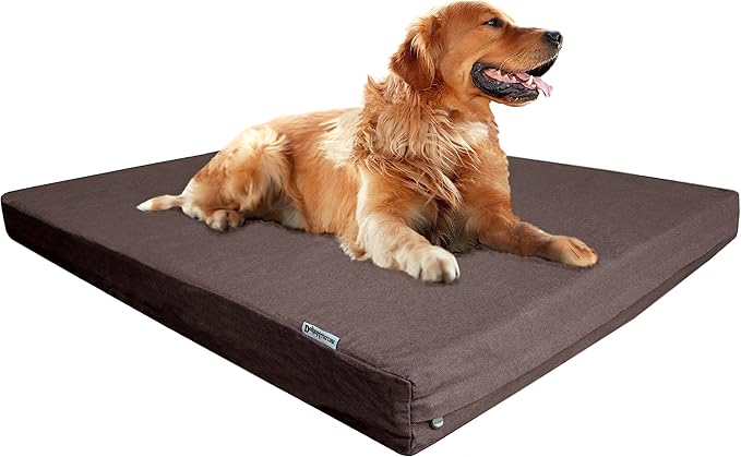 Dogbed4less True Orthopedic Memory Foam Dog Bed with Waterproof Liner for Medium to Large Pet, Heavy Duty Denim in Brown External Cover, Gel Cooling Human Grade XL 40"X35"X4" Pad