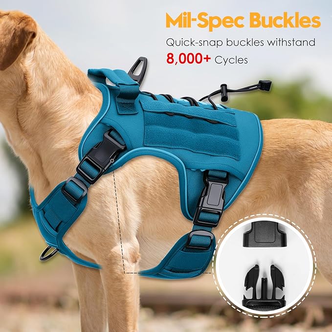 Heavy-Duty Tactical Dog Harness for Large Dogs, No Pull Adjustable Reflective Pet Vest with Molle System, K9 Military-Grade Control for Service Training, Outdoor & 10+ Breeds, Blue, Large