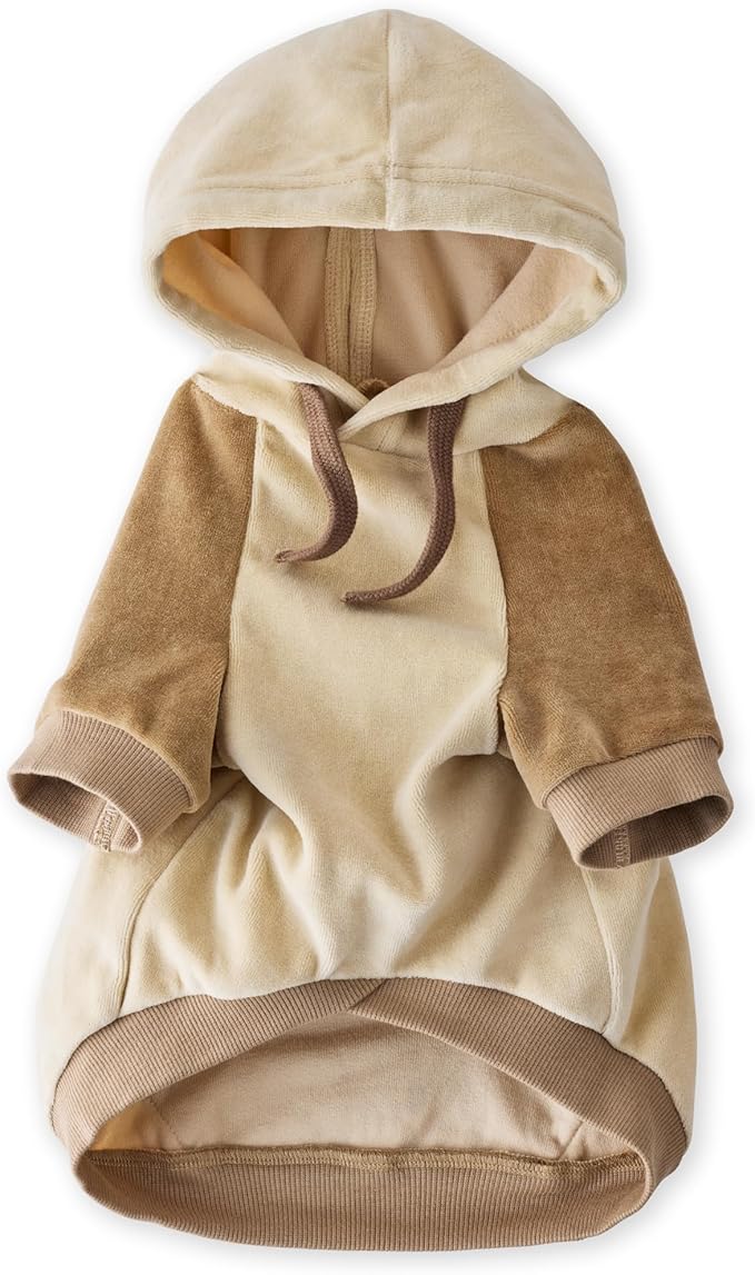 Cooper II Organic Cotton Velour Dog Hoodie Pet Coat for Small, Medium and Large Dogs, Coffee Color Block, XX-Small (4-7 lbs)