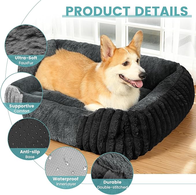 Dog Beds for Extra Large Dogs 39x32 Inch, Comfort-Sided Orthopedic XL Dog Bed Couch with Breathable Shredded Memory Foam, Faux Rabbit Fur Pet Bed, Non-Detachable, Non-Slip, Machine Washable
