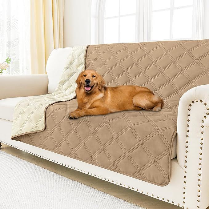 Smiry Waterproof Dog Bed Cover Blanket 68x82, Soft Reversible Pet Blanket, Washable Leakproof Cats Dogs Couch Cover for Sofa, Couch, Furniture, Lattice, Camel/Beige