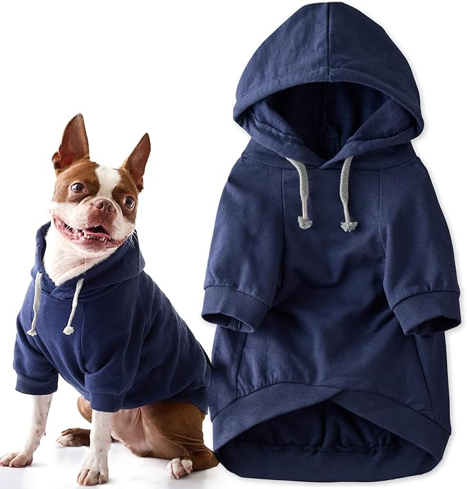 Rocky II - The Extra Comfy Hoodie, Organic Cotton and Recycled Poly Dog Hoodie Pet Coat Sweater for Small, Medium, Large Dogs, Navy, X-Small