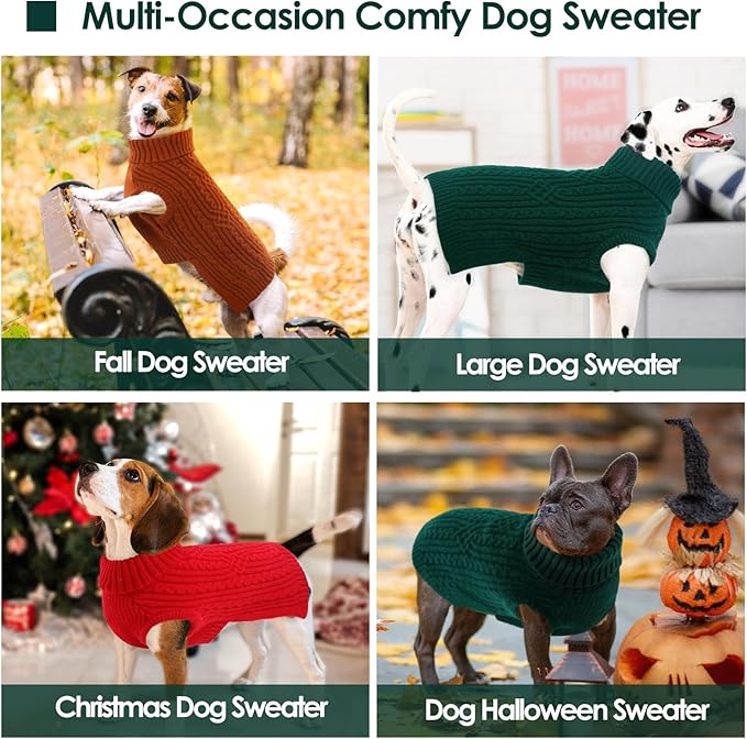 AOFITEE Small Christmas Dog Sweater, Dog Sweaters for Small Dogs Boy, Warm Sweater for Dogs, Pet Knitwear with Harness Hole for Fall Winter, Stretchy Pullover for Yorki, Chihuahua, Maltipoo, Green S