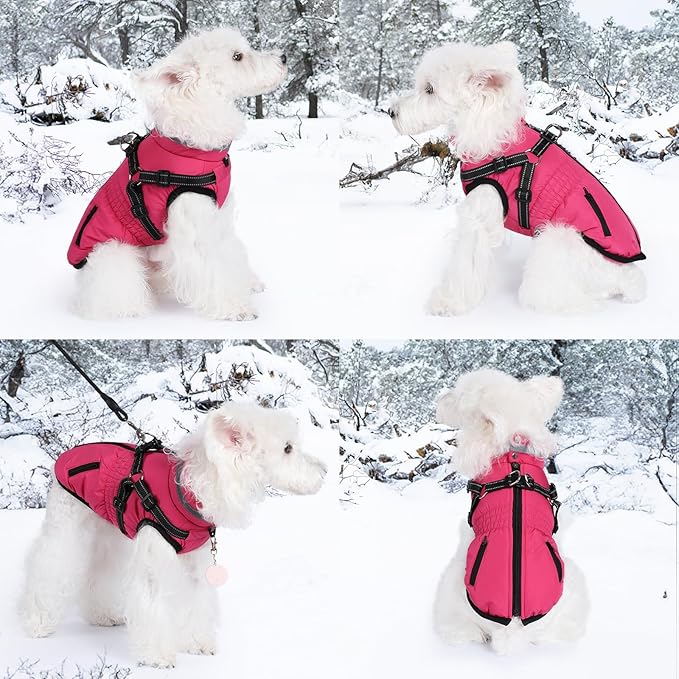 Gyuzh Dog Coat with Harness,Dog Coats for Small Dogs,Warm Fleece Winter Puppy Jacket,Waterproof Jacket with Harness Built in for Small Medium Large Dogs