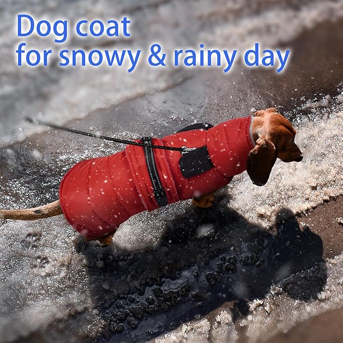 MIGOHI Snowproof Dog Coat - Thick Fleece Dog Jacket with Adjustable Collar, Keep Warm Winter Coat for Medium Dogs Cold Weather Walking Playing,Australian Shepherd,XL,RedBlack