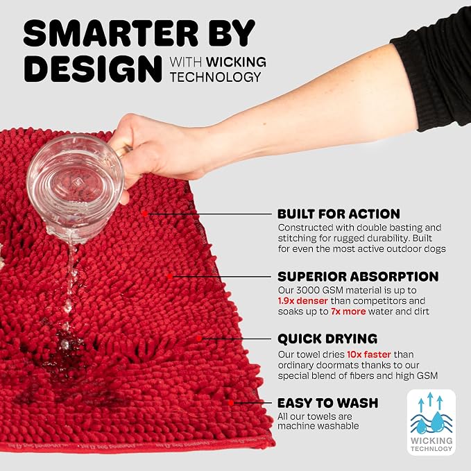 Dog Gone Smart Dirty Dog Doormat - Fast Drying Rug - Maroon, 31 x 20 in | Super Gripper Backing for Clean Floors - Absorbent Microfiber and Machine Washable Mat for Muddy Paws