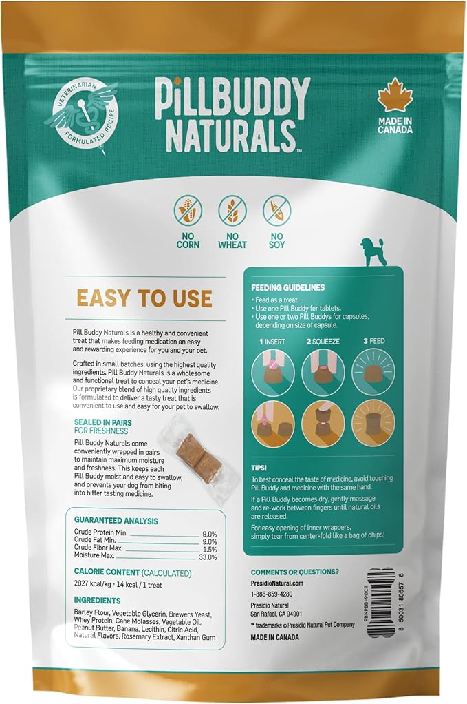 Earthly Pill Buddy Naturals - PB & Banana Recipe Pill Hiding Treats for Dogs - Make A Perfect Pill Concealing Pocket Or Pouch for Any Size Medication - 90 Servings
