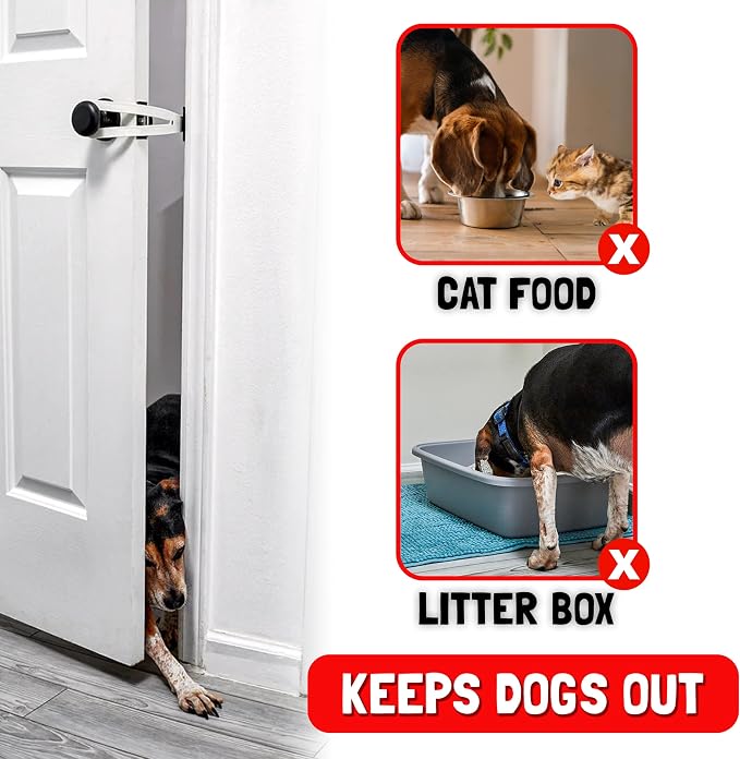 FlexLatch Cat Door Holder Latch - Cat Door Alternative Installs Fast Flex Latch Strap Let's Cats in and Keeps Dogs Out of Litter & Food. Safe Baby Proof One Piece Extra Easy, XL Gray