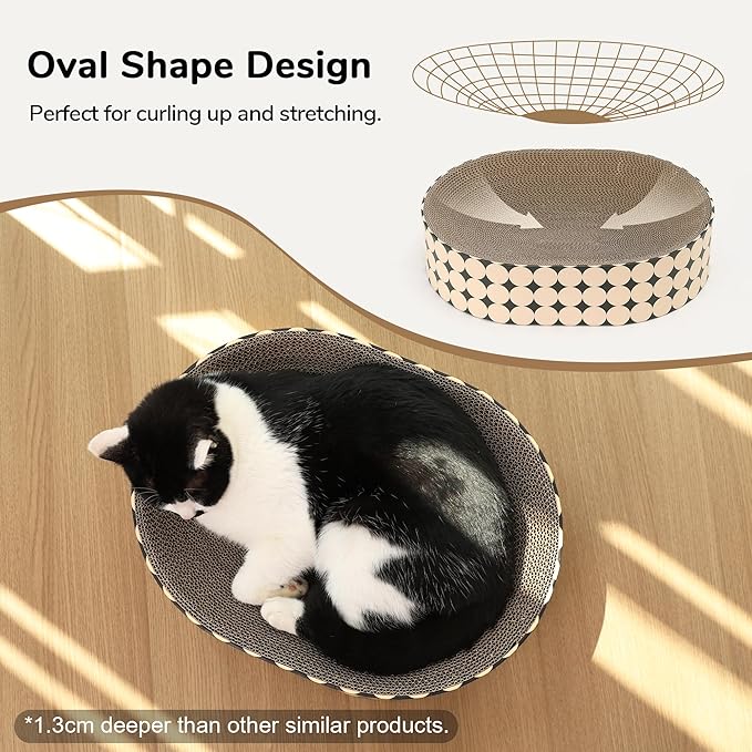 FUKUMARU Cat Scratcher Cardboard Lounge Bed, 2-in-1 Cat Scratch Pad, Oval Cats Scratching Board Indoor, Durable Modern Kitty Scratcher Bowl, Cats Scratch Furniture Protector, Polka Dot