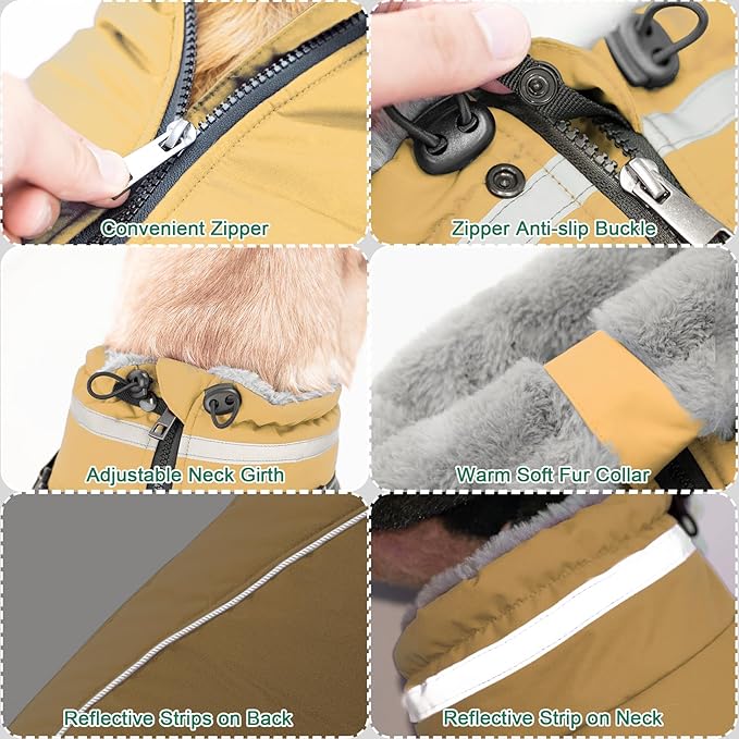 Fragralley Dog Coat with Harness Built in, Waterproof Windproof Reflective Warm Puffer Jacket, Fleece Lined Vest Winter Parka for Small, Medium, Large Dogs