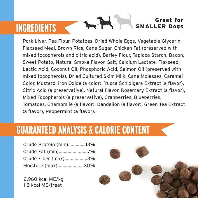 Pet Botanics 10 oz. Pouch Training Rewards Mini Soft & Chewy, Bacon Flavor, with 500 Treats Per Bag, The Choice of Top Trainers