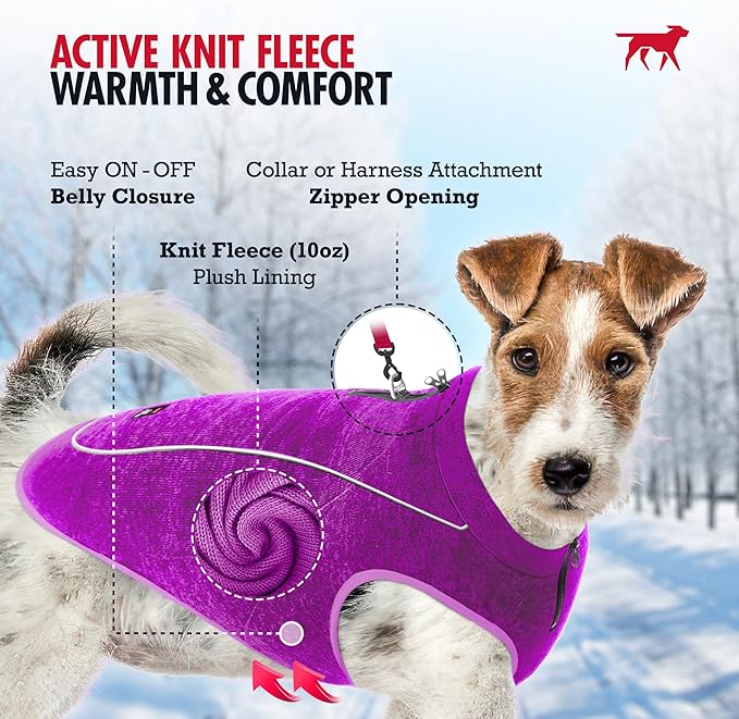Insulated Fleece Sweater for Dogs | Lightweight Warm Dog Vest | Zipper Port for Harness | Cold Weather Winter Jacket | Rain Snow Repellant Coat | Adjustable for Small Medium Large Girl Dogs (Purple/M)