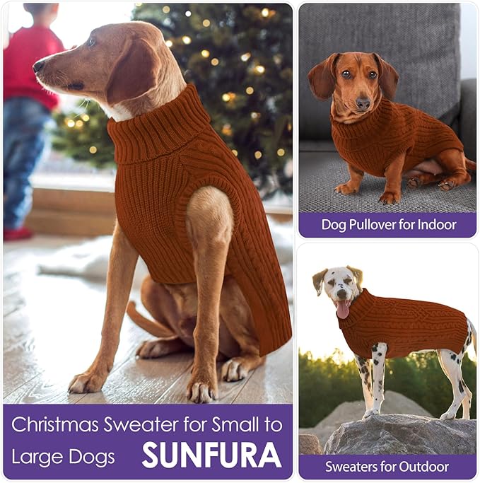 SUNFURA Dog Sweater, Dog Sweaters for Extra Large Dogs Girl Boy, Pet Christmas Sweater Knitwear for Fall Winter, Knitted Sweatshirt for Golden Retriever, Weiner, Great Dane, Brickred XXL