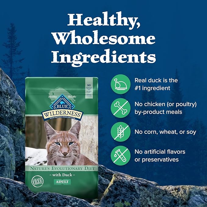 Blue Buffalo Wilderness Healthy Adult Dry Cat Food, Supports Health and Wellness, High-Protein & Grain-Free, Duck, 11-lb Bag