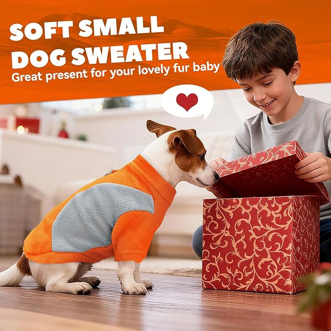 Small Fleece Dog Sweater with Leash Ring Soft Warm Fall Winter Dog Clothes Cute Cat Apparel Puppy Sweaters Classic Pullover Doggy Sweatshirts Chihuahua Costumes Cat Outfits(Orange,XS)