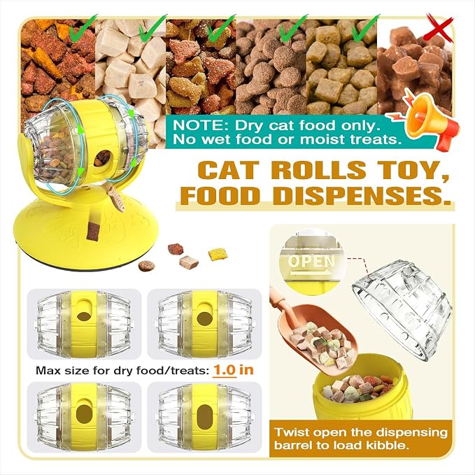 Cat Slow Feeder Toy, Interactive Cat Toy, cat treat dispenser toy(Yellow)