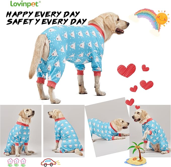 LovinPet Large Big Dog Pajamas - Anxiety Calming, Anti Licking Dog Onesie, Turquoise Sea Plants Print. Large Breed Dog Jammies, Pet PJ's for Travel & Home, Pet Pajamas for Dogs, Blue 2XL