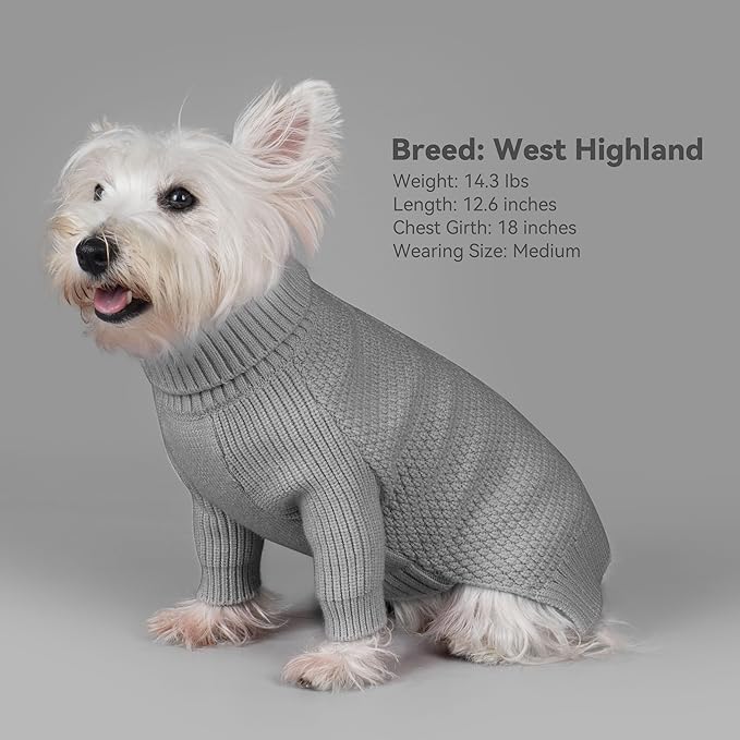 cyeollo Dog Sweaters Turtleneck Knitted Sweater with Long Sleeves Winter Pet Clothes Dog Sweaters for Small Dogs, Grey M