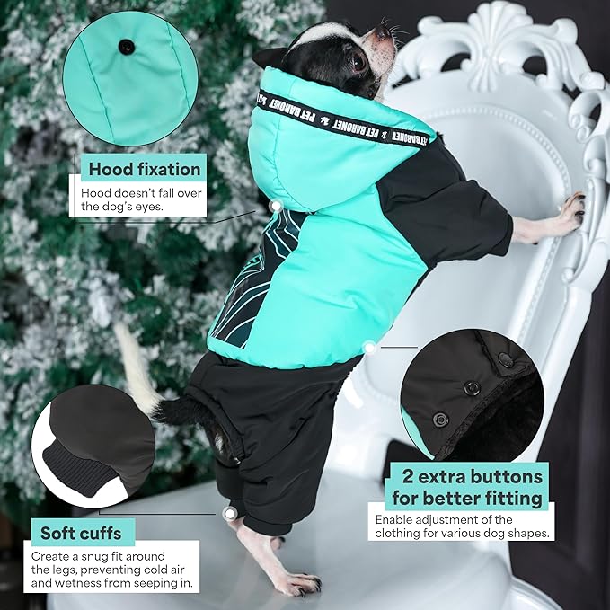 Waterproof Full Body Winter Jacket for Dogs, Dogs Snowsuit, Perfect for Cold Weather, Ideal for Small and Medium Breeds (Blue, XL:Chest 18.9'', Length: 14.2'')