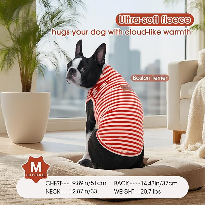 FUAMEY 2 Pack Dog Fleece Vest for Small Dogs,Maltese Chihuahua Stretchy Dog Sweatshirts Warm Dogs Pullover Winter Pet Sweaters with Leash Hole Puppy Turtleneck Sleeveless Pink Stripes S