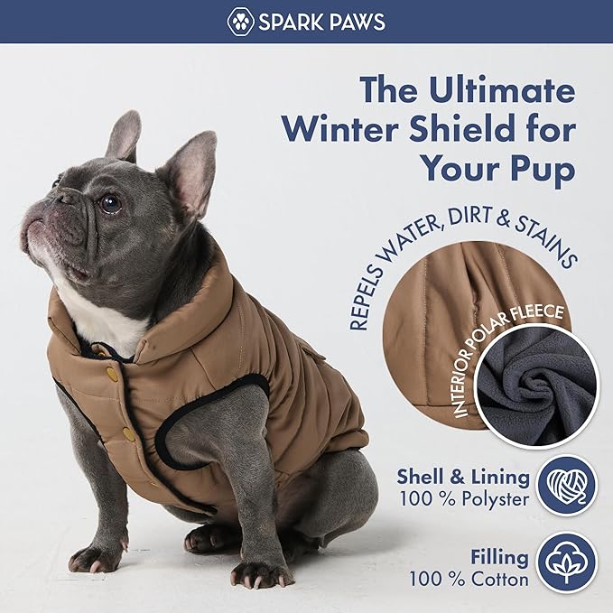 Spark Paws Dog Winter Jacket, Water-Resistant Coat, Warm Reflective Windproof Fleece-Interior, for Medium and Large Dogs - Tan - 3XL