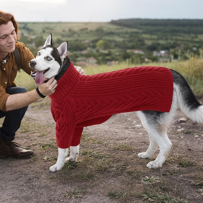 ASENKU XL Dog Sweater, Dog Sweaters for Extra Large Dogs,Pet Sweatshirt Apparel Turtleneck Pullover Winter Pitbull, Labrador Retriever(Red, X-Large)