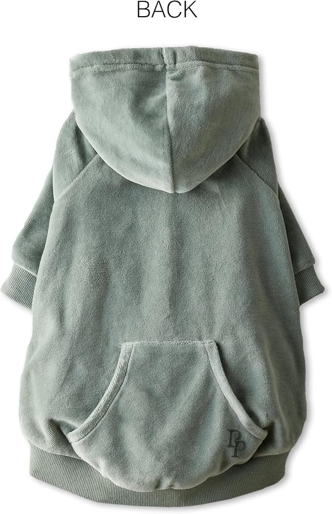Cooper II Organic Cotton Velour Dog Hoodie Pet Coat for Small, Medium and Large Dogs, Sage, X-Large (55-80 lbs)
