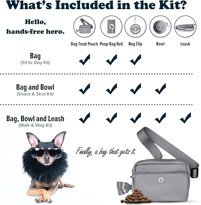 Puppington 3-in-1 Crossbody Dog Walking Bag & Treat Pouch with Matching Planet Safe Poop Bags & Built-In Dispenser - Zippered Pockets (Charcoal Gray)