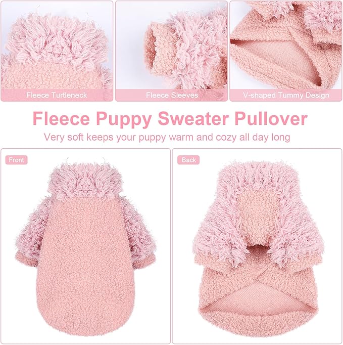 Dog Sweater Turtlenecks Dog Sweaters for Small Dogs Winter Fleece Doggy Clothes Puppy Cold Warm Coat Doggie Jacket for Chihuahua Yorkie Teacup Cat Outfit, Pink, XS