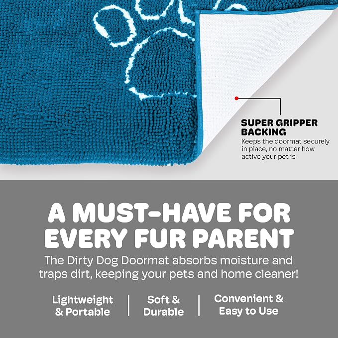 Dog Gone Smart Dirty Dog Doormat - Fast Drying Rug with Super Gripper Backing for Clean Floors - Super Absorbent and Machine Washable Mat for Muddy Paws - Aqua | Super Gripper Backing for Clean Floors - Absorbent Microfiber and Machine Washable Mat for...
