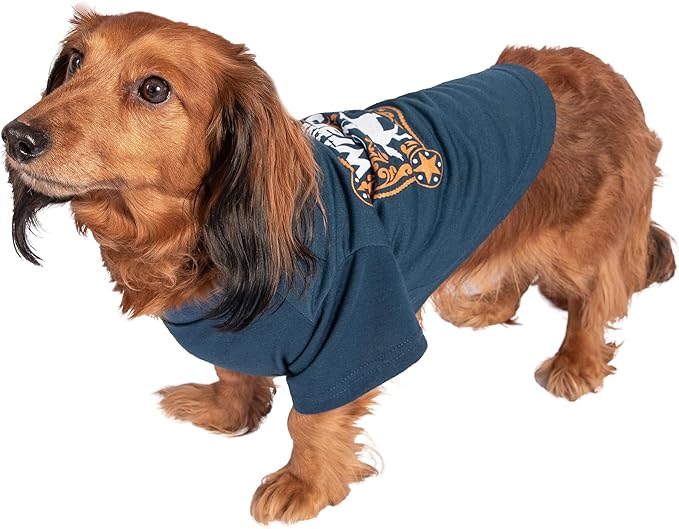 Wrangler Dog Shirt – Western Cowboy Rope Logo Pet Tee for Small to XL Dogs – Pull-on Machine Washable Dog T-Shirt (Navy, S)