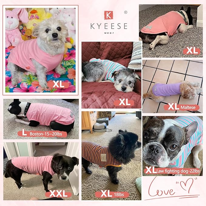 KYEESE 2Pack Dog Shirts Striped for Small Pups Soft Stretchy Pet Tee Lightweight Puppy Tank Top Sleeveless Canine Vest Breathable, X-Large, Rose Red+Blue