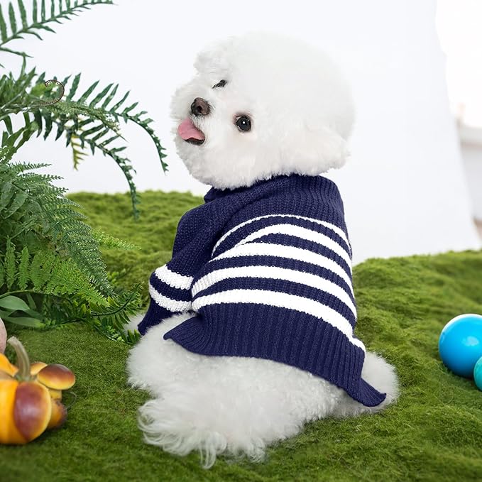Haloumoning Small Dog Pullover Sweater, Striped Knitted Pet Sweaters for Fall Winter Dog Clothes, Turtleneck Thick Warm Clothes for Small Medium Large Dogs