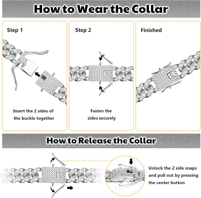 Custom Dog Chain Collar with Name, Diamond Collars Metal Chain Necklace with Secure Buckle, Cuban Style Jewelry Accessories for Puppy Small Medium Large Dogs(Silver, 8 Inch)