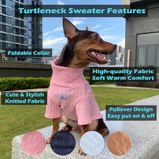 YQYS Dog Sweaters Pullover Turtleneck Sweater for Small Dogs and Kitten Warm Knit Fleece Teacup Dog Clothing Puppy Clothes Pink Large
