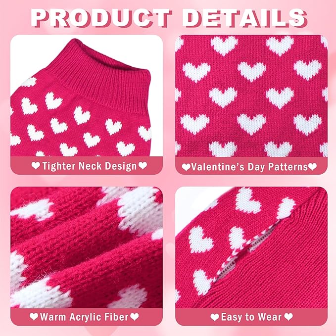 Valentines Dog Sweater, Dog Valentines Clothes Outfit Knitted Sweaters for Small Medium Large Dogs Pets (Rose Red Heart, X-Large)